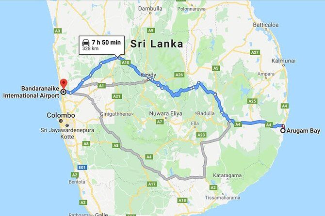 Arugam Bay City to Colombo (CMB) Airport Private Transfer - Key Points