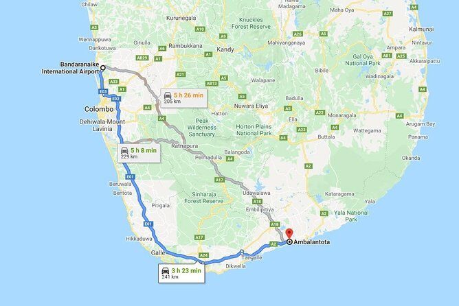 Colombo (CMB) Airport to Ambalantota City Private Transfer - Key Points