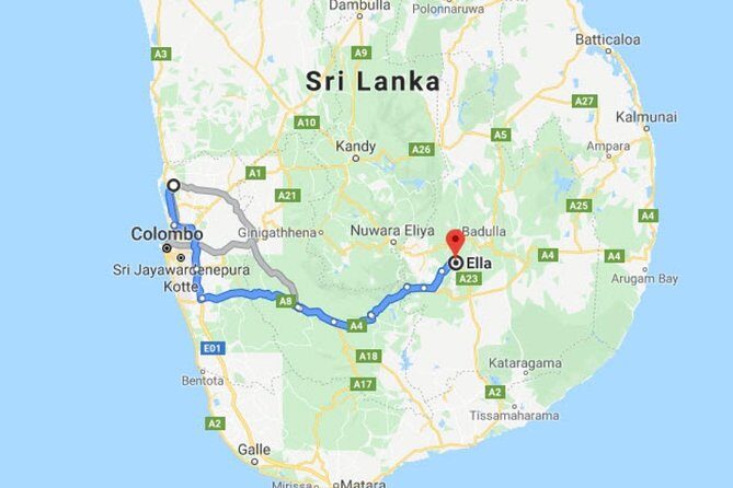 Colombo (CMB) Airport to Ella City Private Transfer - Key Points