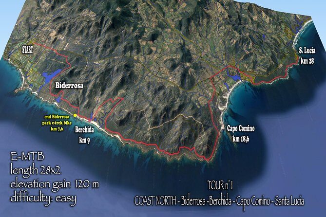 Easy ride to Biderosa, Berchida, & Capo Comino, with Electric Mountain Bikes - Key Points