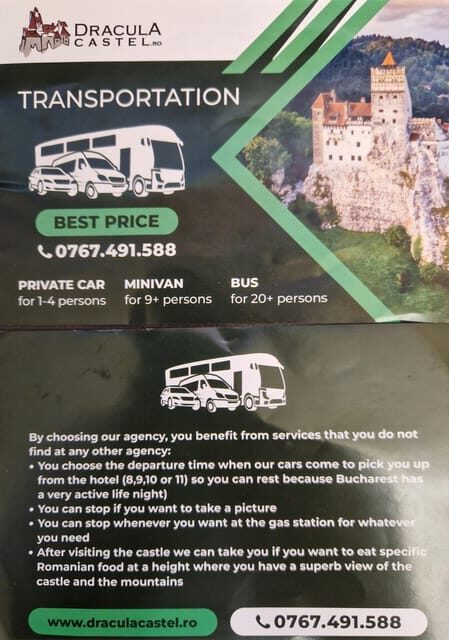 Exclusiv Dracula Bran Castle Day trip - only 6-7 hours - Transportation & Comfort