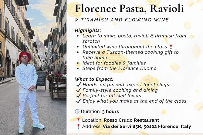 Florence: Ravioli & Pasta Class with Tiramisu and Unlimited Wine - Practical Details