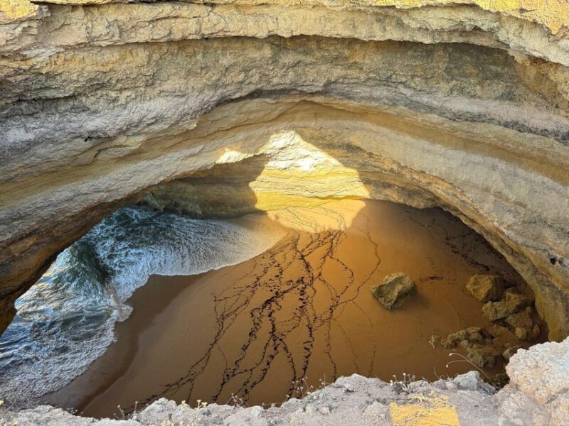 From Faro: Benagil, Algar Seco, Praia Marinha, 7 vales tour - Cliff jumping at Boneca Cave