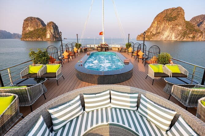 From Hanoi: Luxury Day Cruise Explore Halong Bay, Island, Caves - Sunset Party and Relaxing Return Journey