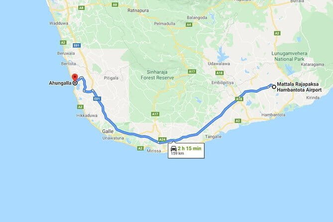 Mattala Airport (HRI) to Ahungalla City Private Transfer - Key Points