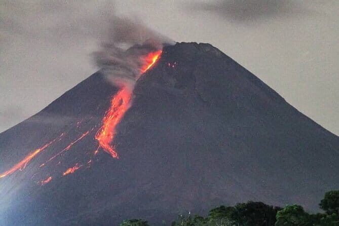 Merapi Lava Viewing at Night from the Safe Distance - The Nighttime View of Merapi Volcano
