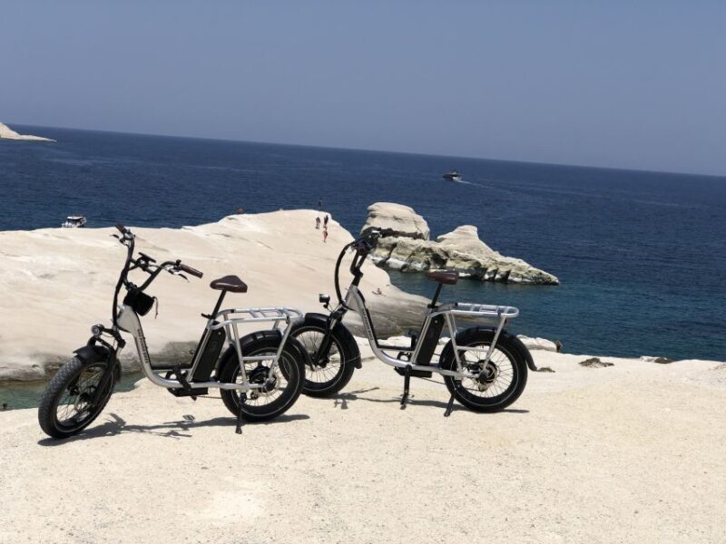 Milos: Half day electric bike tour with Sarakiniko beach - First Stop: The Catacombs of Tripiti