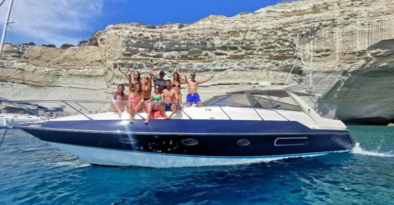 Milos : Kleftiko Half Day Semi Private Power Yacht Cruise - The Experience on a Practical Level