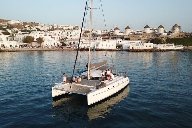 Mykonos Catamaran Sunset Semi private Cruise with transfer - Key Points