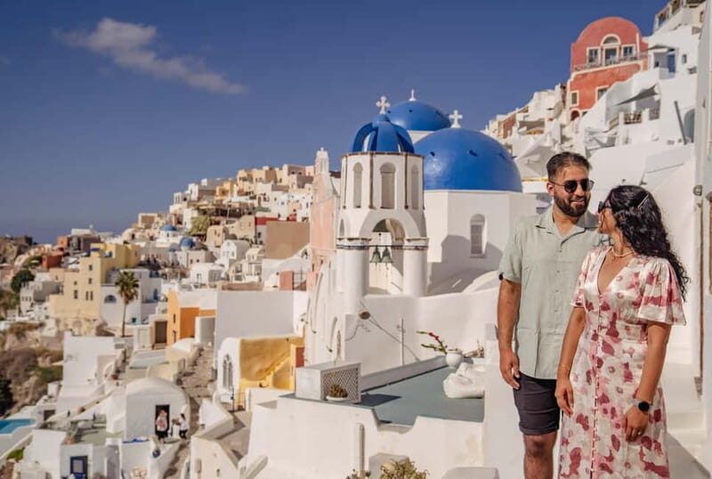 Oia: Couple Photoshoot Seprate Entrance to Blue Dome - Price and Value