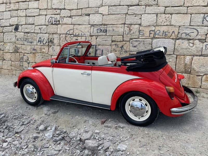 Rethymno: Ride with a VW Beetle Cabrio for 12 hours - Key Points
