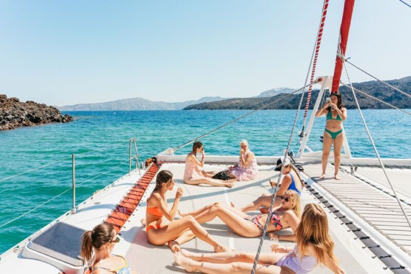 Santorini: Catamaran Tour with BBQ Dinner, Drinks, and Music - FAQ