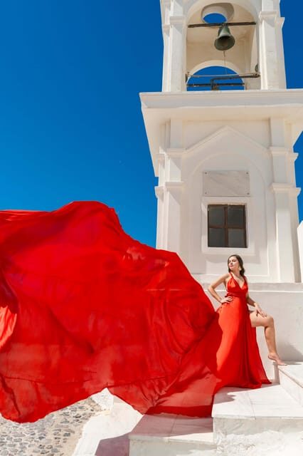 Santorini Flying Dress Photoshoot - The Sum Up