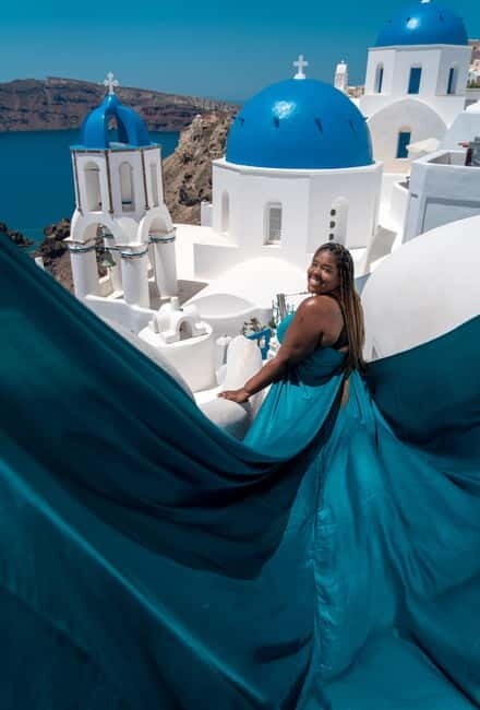 Santorini: Flying Dress Photoshoot Private Entry to Blue Dom - Key Points