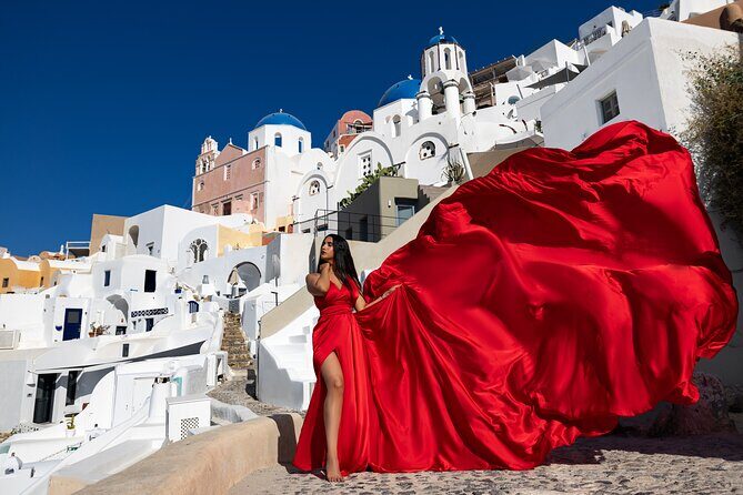 Santorini Flying Dress Photoshoot  Private Tour & Photos - Who Will Find This Tour Most Valuable?