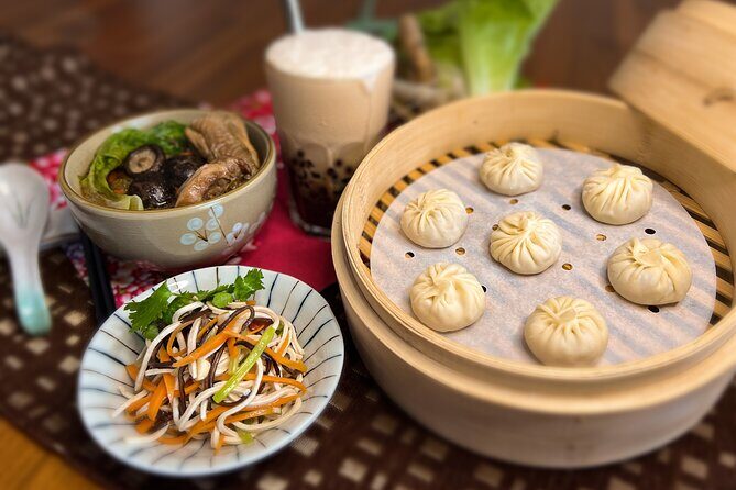 Taiwan Traditional Delicacies Experience, Xiao Long Bao, Chicken vermicelli with mushroom and sesame oil, Tofu strips salad, Bubble milk tea. - A Culinary Journey in Taipei: What to Expect from the Experience
