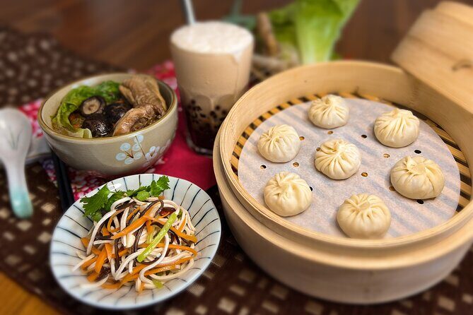 Xiao Long Bao, Chicken vermicelli with mushroom and sesame oil, Tofu strips salad, Bubble milk tea. Taiwan Traditional Delicacies Experience-A (Taipei Cooking Class) - Key Points